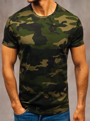 Men's Camouflage T-Shirt Sports Fitness Short Sleeve Military Camo Crewneck Vintage Shirt