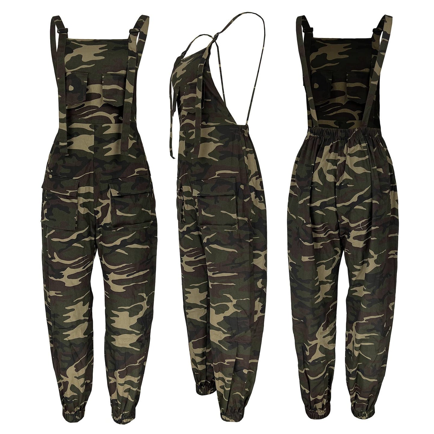 LETSVDO Women's Casual Camo Jumpsuit Cargo Demin Plus Size Camouflage Sleeveless Wide Leg Baggy Bib Jean Overalls Romper