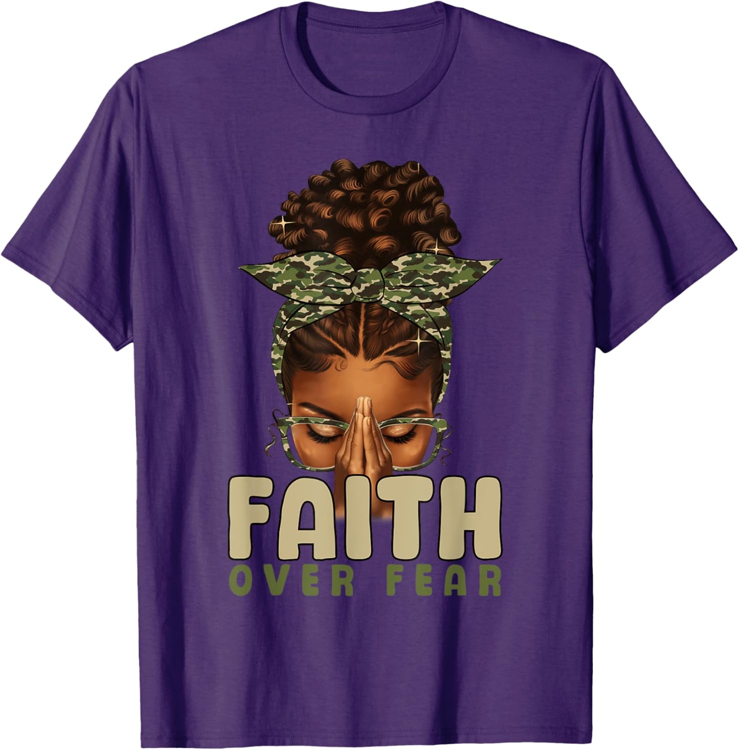 Faith Over Fear Christian Camo African American Afro Women T-Shirt