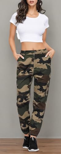 ZODLLS Women's Camo Pants Cargo Trousers Cool Camouflage Pants Elastic Waist Casual Multi Jogger Pants with Pocket
