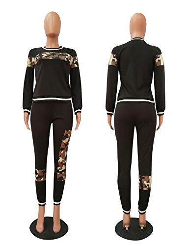 Alunzoem Womens Casual 2 Piece Outfits, Leopard Print Long Sleeve Top Pants Set Tracksuits