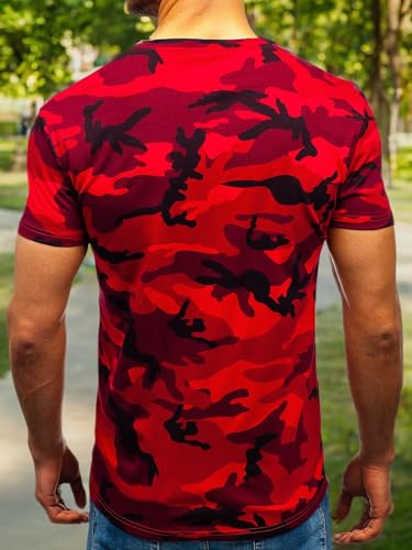 Men's Camouflage T-Shirt Sports Fitness Short Sleeve Military Camo Crewneck Vintage Shirt