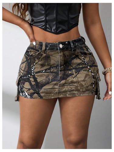 Floerns Women's Y2k Mini Skirt Low Waist Camouflage Street Bodycon Cargo Skirts