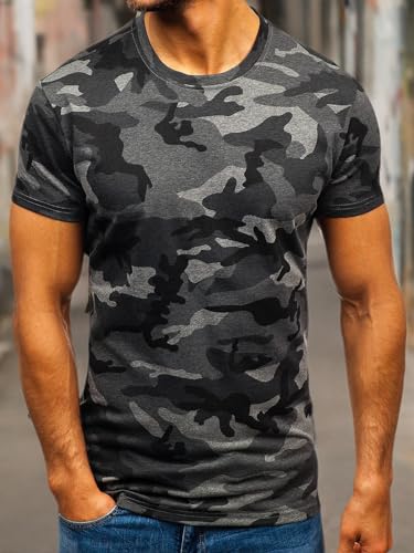 Men's Camouflage T-Shirt Sports Fitness Short Sleeve Military Camo Crewneck Vintage Shirt