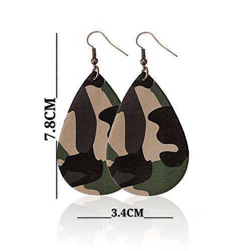 Camo Earrings for Women,Camouflage Leather Dangle Earrings Cool Lightweight Teardrop Green Camouflage Leather Drop Earrings