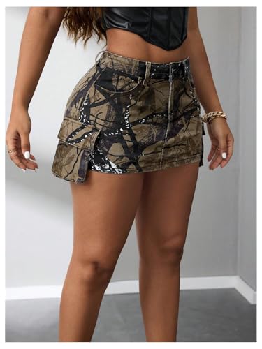 Floerns Women's Y2k Mini Skirt Low Waist Camouflage Street Bodycon Cargo Skirts