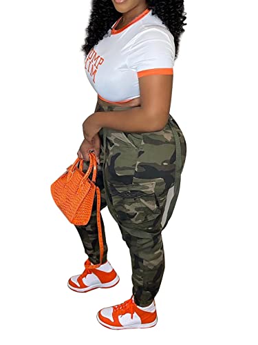Seltaon Casual Camo Cargo Pants for Women Fall Camouflage Army Fatigue Jogger Sweatpants Trousers Plus Size