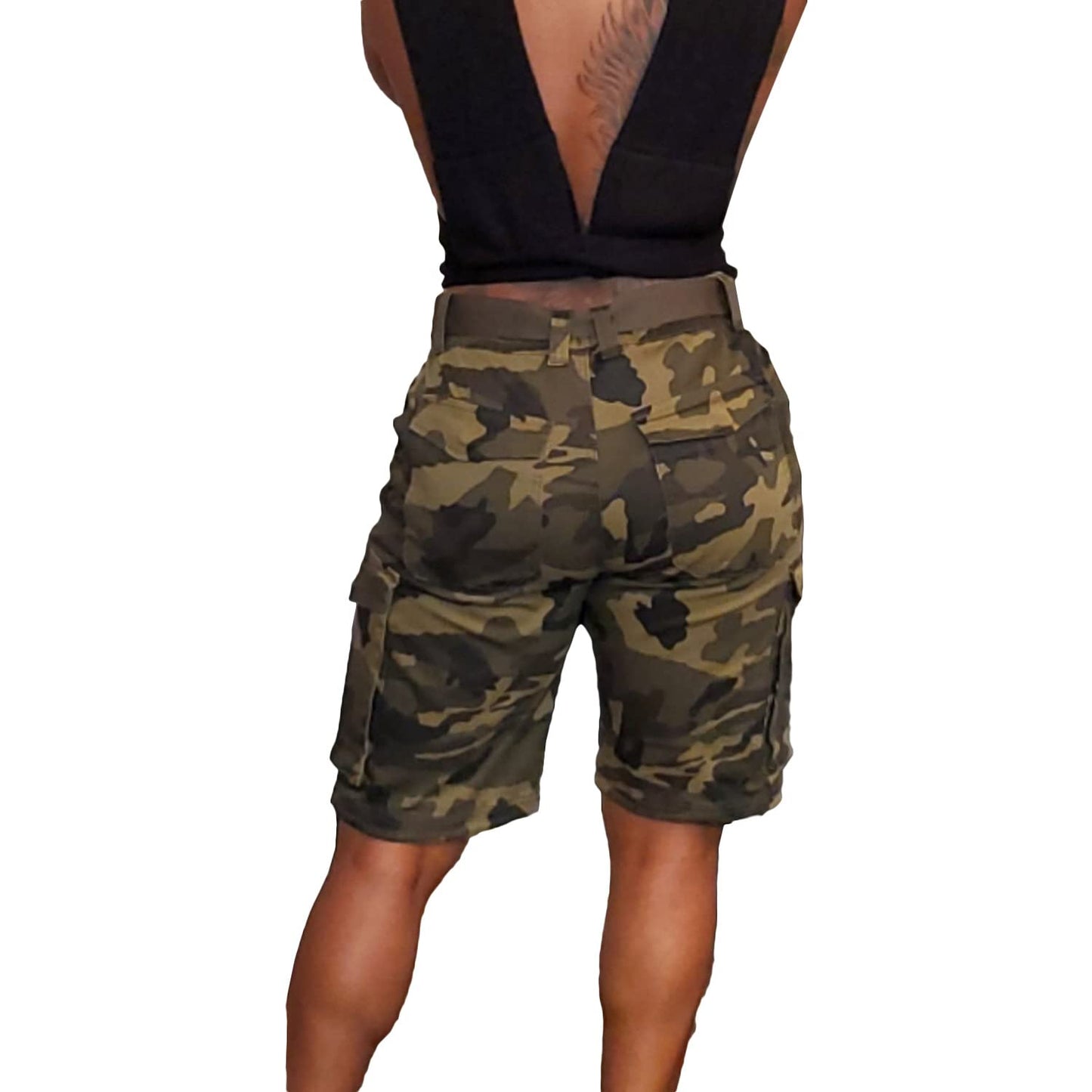 Vakkest Women's Camo Cargo Shorts Casual Trendy High Waisted Summer Joggers Camouflage Print Short Pants with Pockets