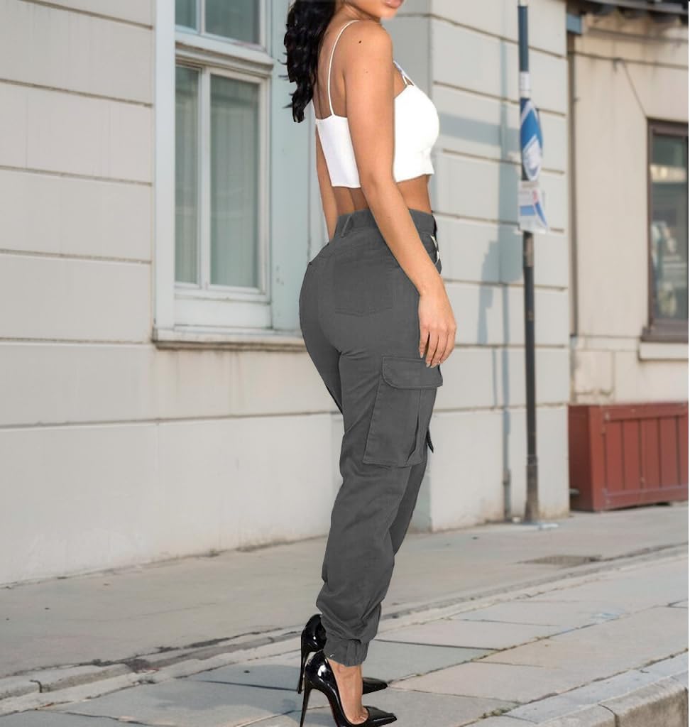 Women's Cargo Jogger Camo Pants with Pockets High Waist Slim Casual Tapered Camouflage Combat Hiking Pants