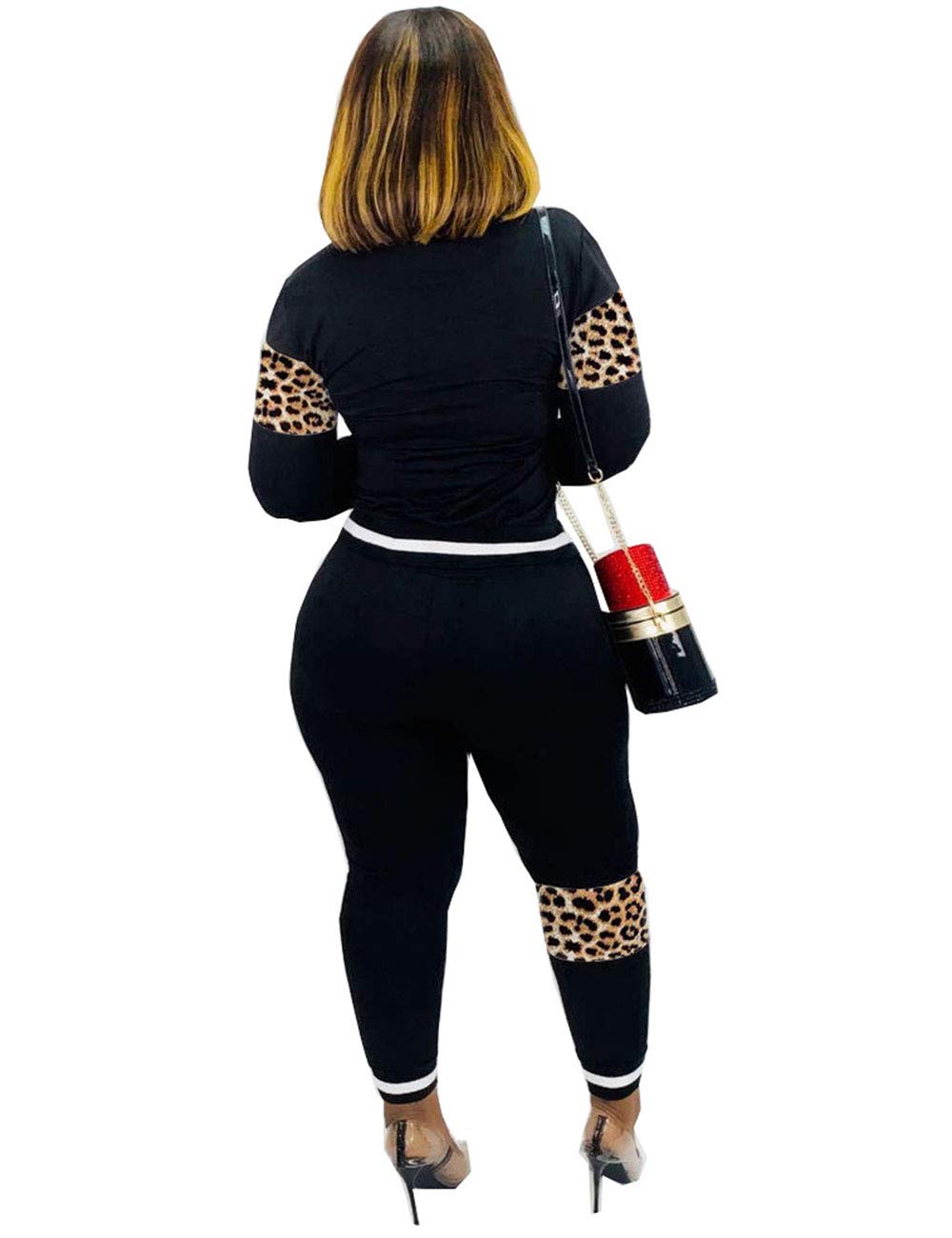 Alunzoem Womens Casual 2 Piece Outfits, Leopard Print Long Sleeve Top Pants Set Tracksuits