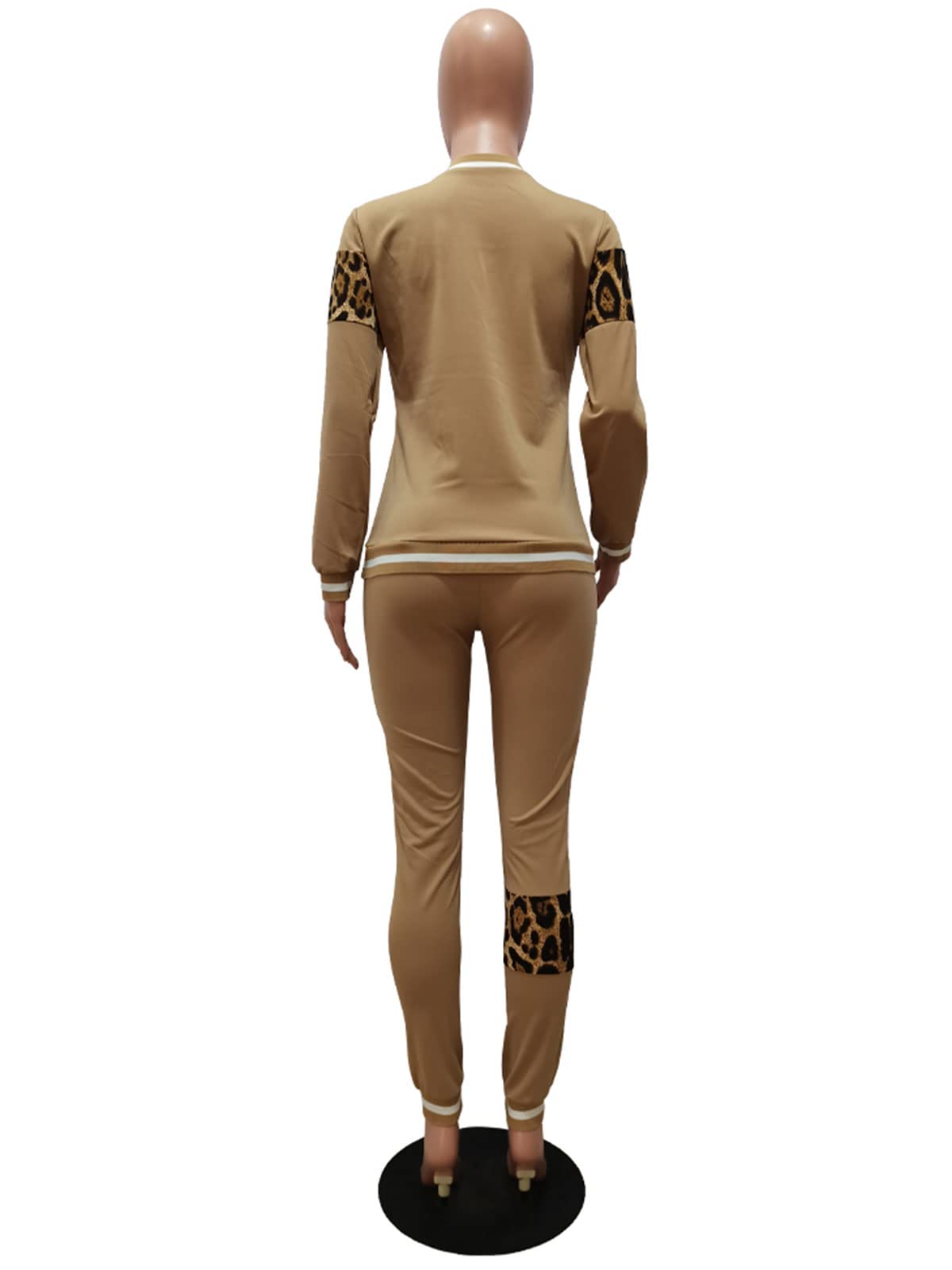 Alunzoem Womens Casual 2 Piece Outfits, Leopard Print Long Sleeve Top Pants Set Tracksuits