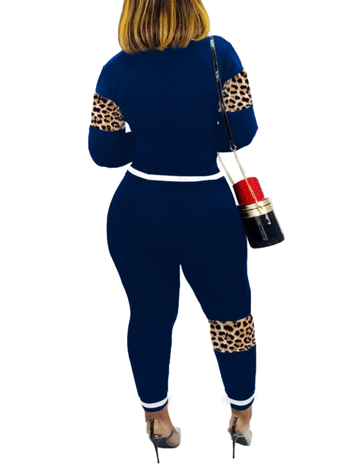 Alunzoem Womens Casual 2 Piece Outfits, Leopard Print Long Sleeve Top Pants Set Tracksuits