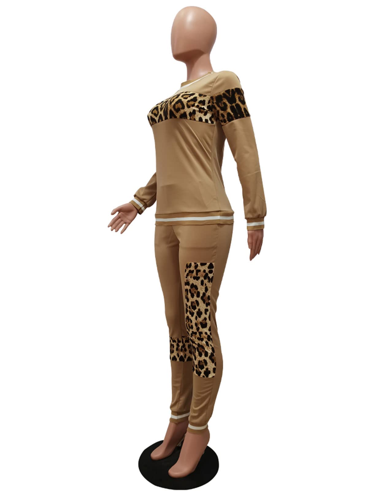 Alunzoem Womens Casual 2 Piece Outfits, Leopard Print Long Sleeve Top Pants Set Tracksuits