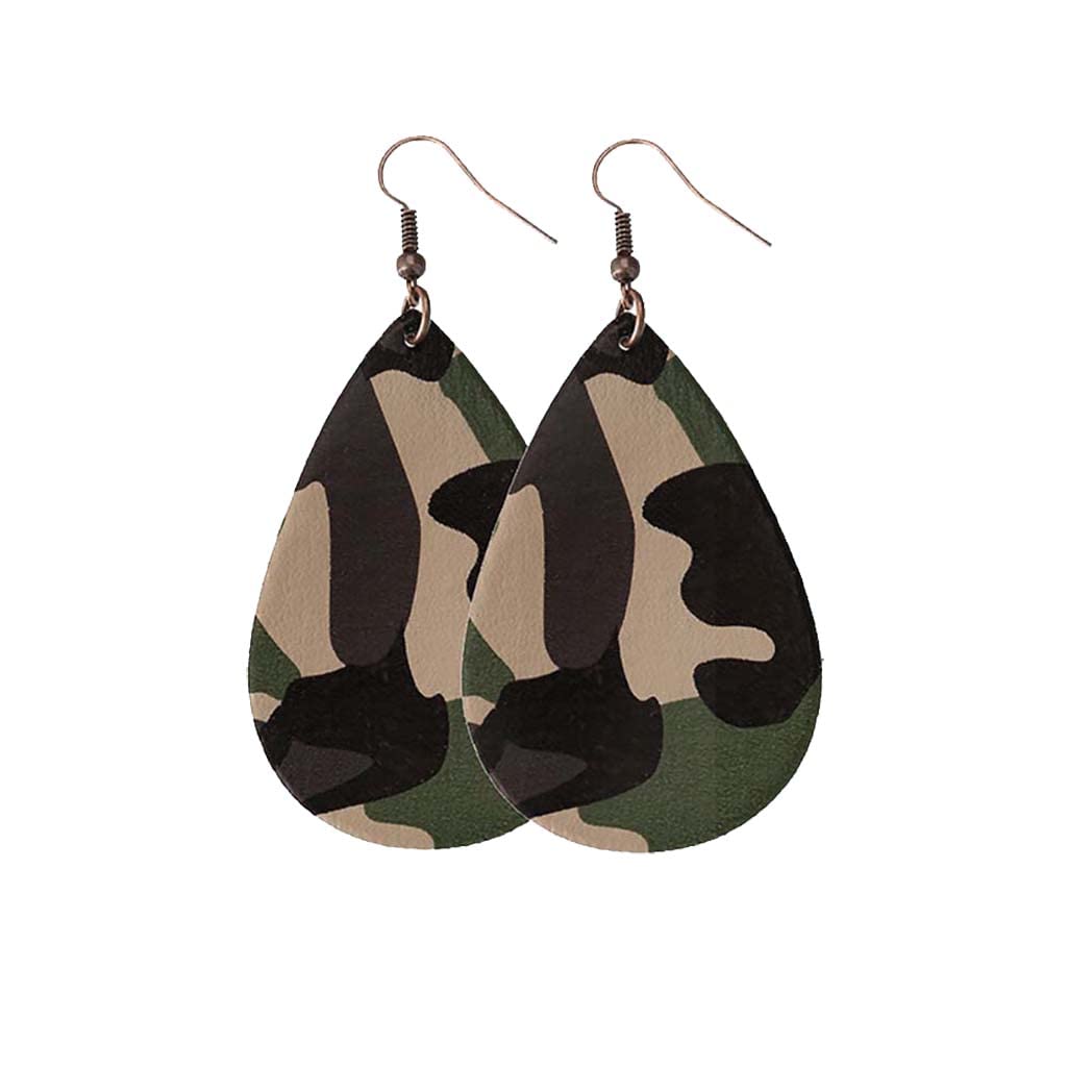 Camo Earrings for Women,Camouflage Leather Dangle Earrings Cool Lightweight Teardrop Green Camouflage Leather Drop Earrings