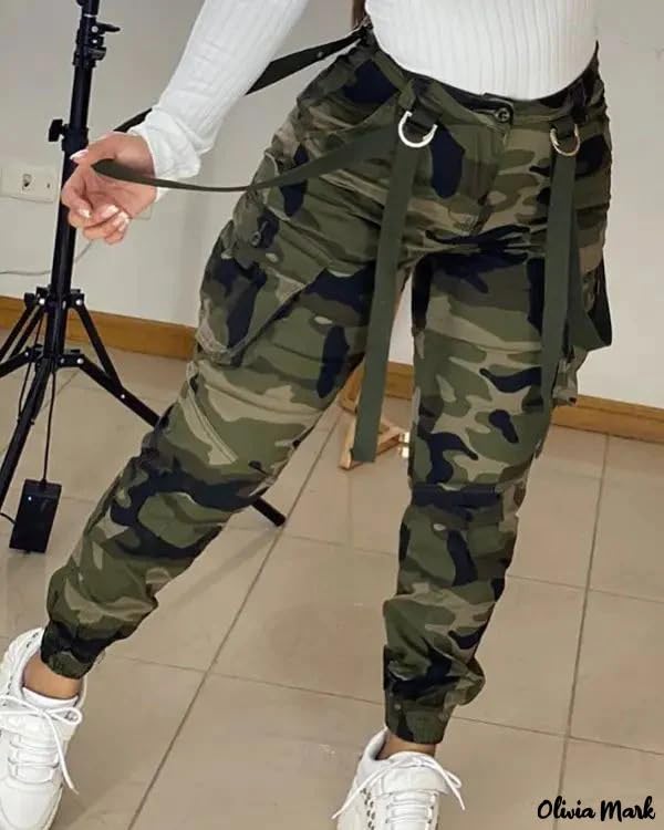 Seltaon Casual Camo Cargo Pants for Women Fall Camouflage Army Fatigue Jogger Sweatpants Trousers Plus Size
