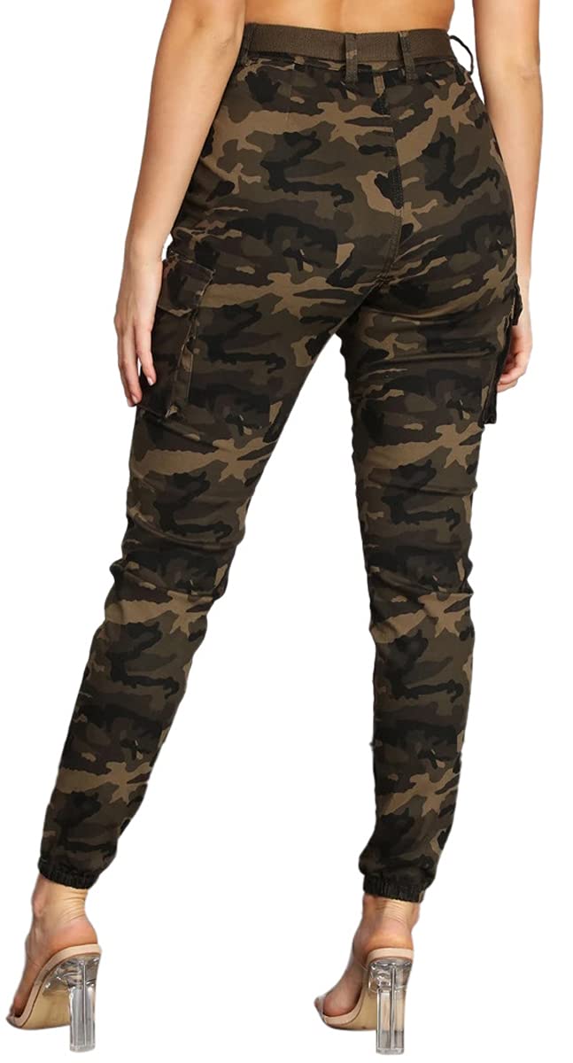 Women's Cargo Jogger Camo Pants with Pockets High Waist Slim Casual Tapered Camouflage Combat Hiking Pants