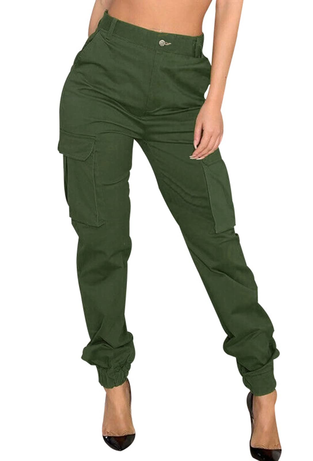Women's Cargo Jogger Camo Pants with Pockets High Waist Slim Casual Tapered Camouflage Combat Hiking Pants