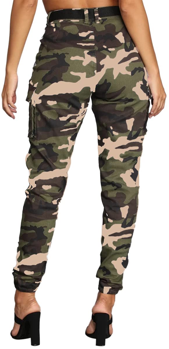 Women's Cargo Jogger Camo Pants with Pockets High Waist Slim Casual Tapered Camouflage Combat Hiking Pants