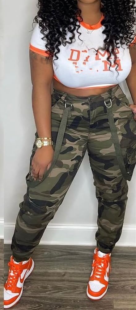 Woman's Casual Camouflage Camo Cargo Long Pants with Pockets
