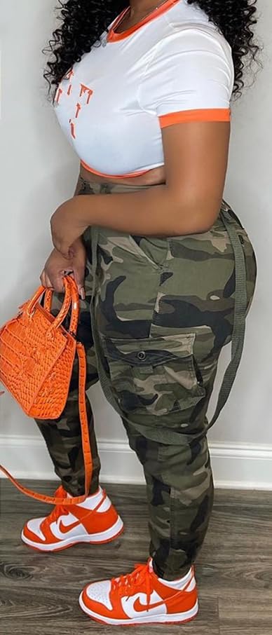 Woman's Casual Camouflage Camo Cargo Long Pants with Pockets