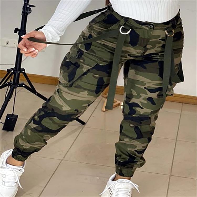 Woman's Casual Camouflage Camo Cargo Long Pants with Pockets