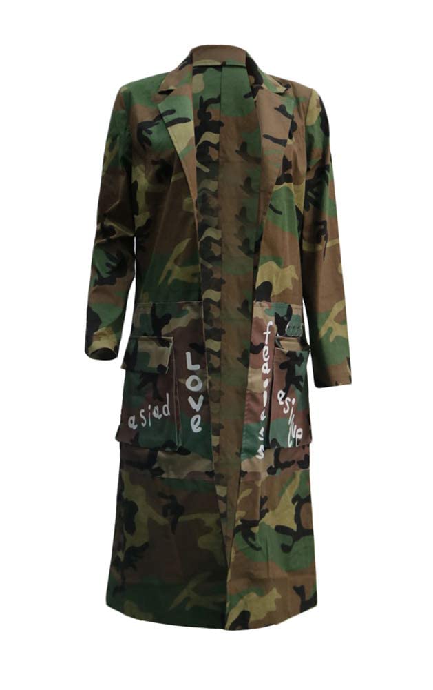Vakkest Camo Blazer Jacket for Women Lapel Long Sleeve Open Front Cardigan Coat Classic Pockets Overcoat Outwear