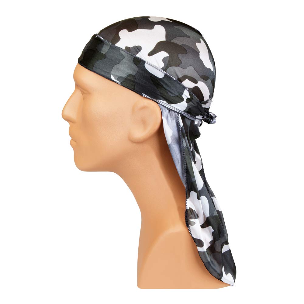 Tyche Silky Durag Royal Silky Collection Ultra Stretch Black and White Camo