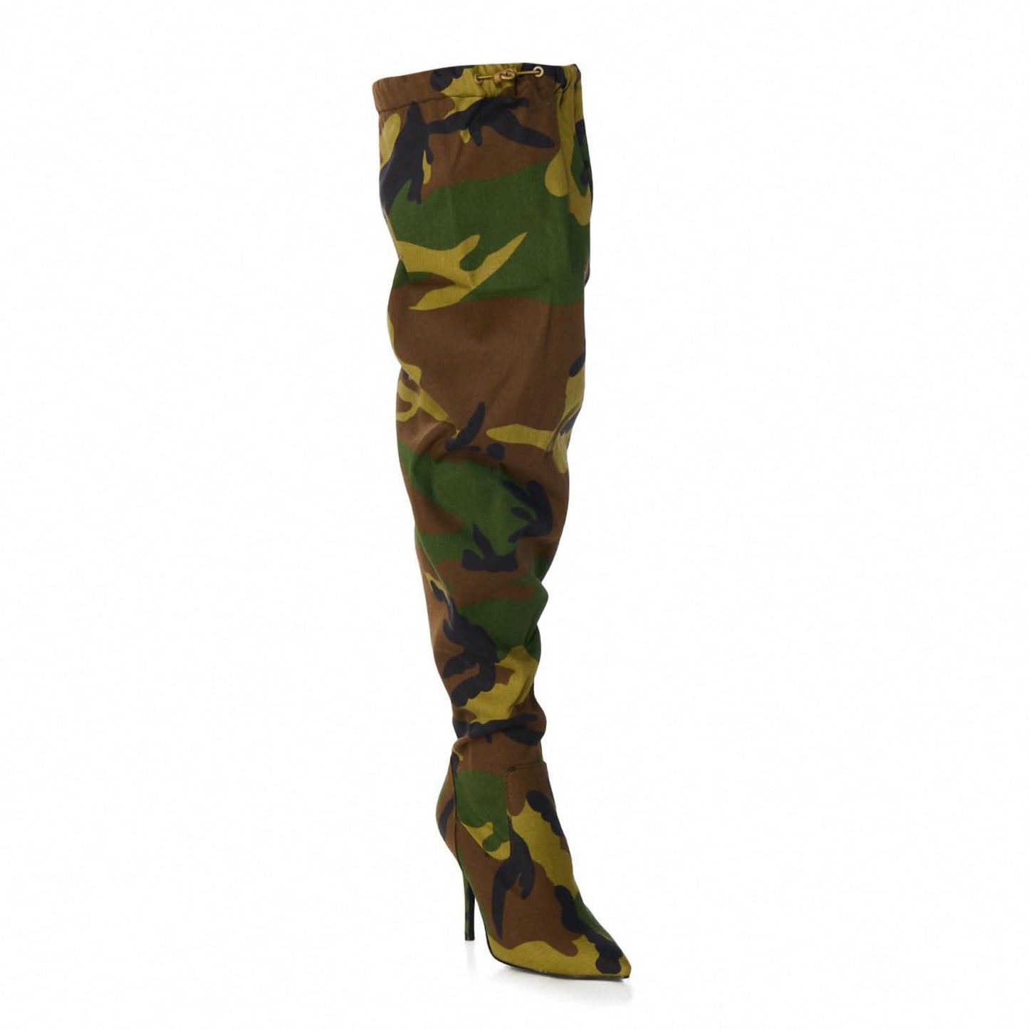 Women's Camo Knee High Boots Slouch High Heels Boots Pointed Stiletto Casual Pull-On Tall Boot Party Dress Shoes