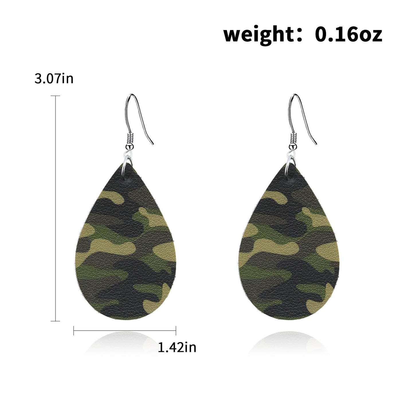 Camo Earrings for Women,Camouflage Leather Dangle Earrings Cool Lightweight Teardrop Green Camouflage Leather Drop Earrings