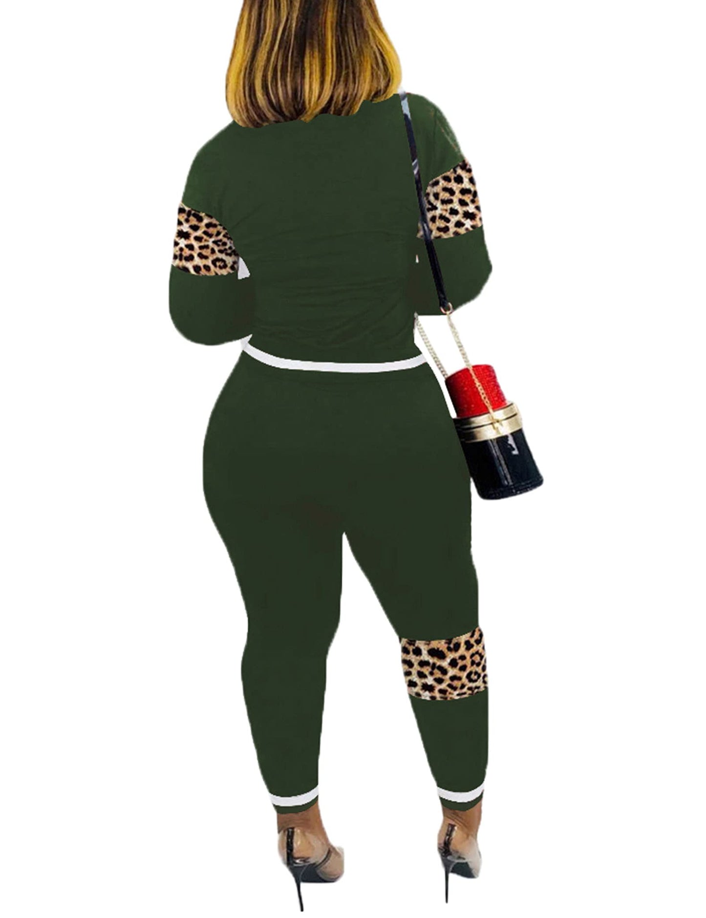 Alunzoem Womens Casual 2 Piece Outfits, Leopard Print Long Sleeve Top Pants Set Tracksuits