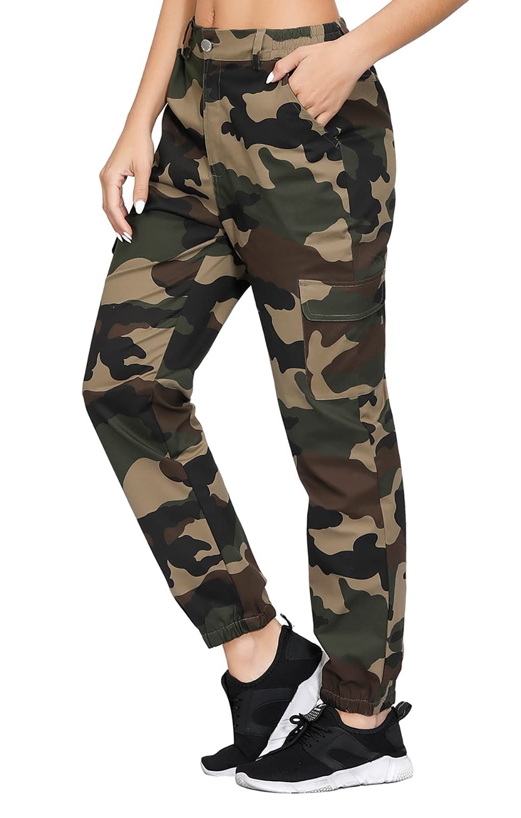 ZODLLS Women's Camo Pants Cargo Trousers Cool Camouflage Pants Elastic Waist Casual Multi Jogger Pants with Pocket