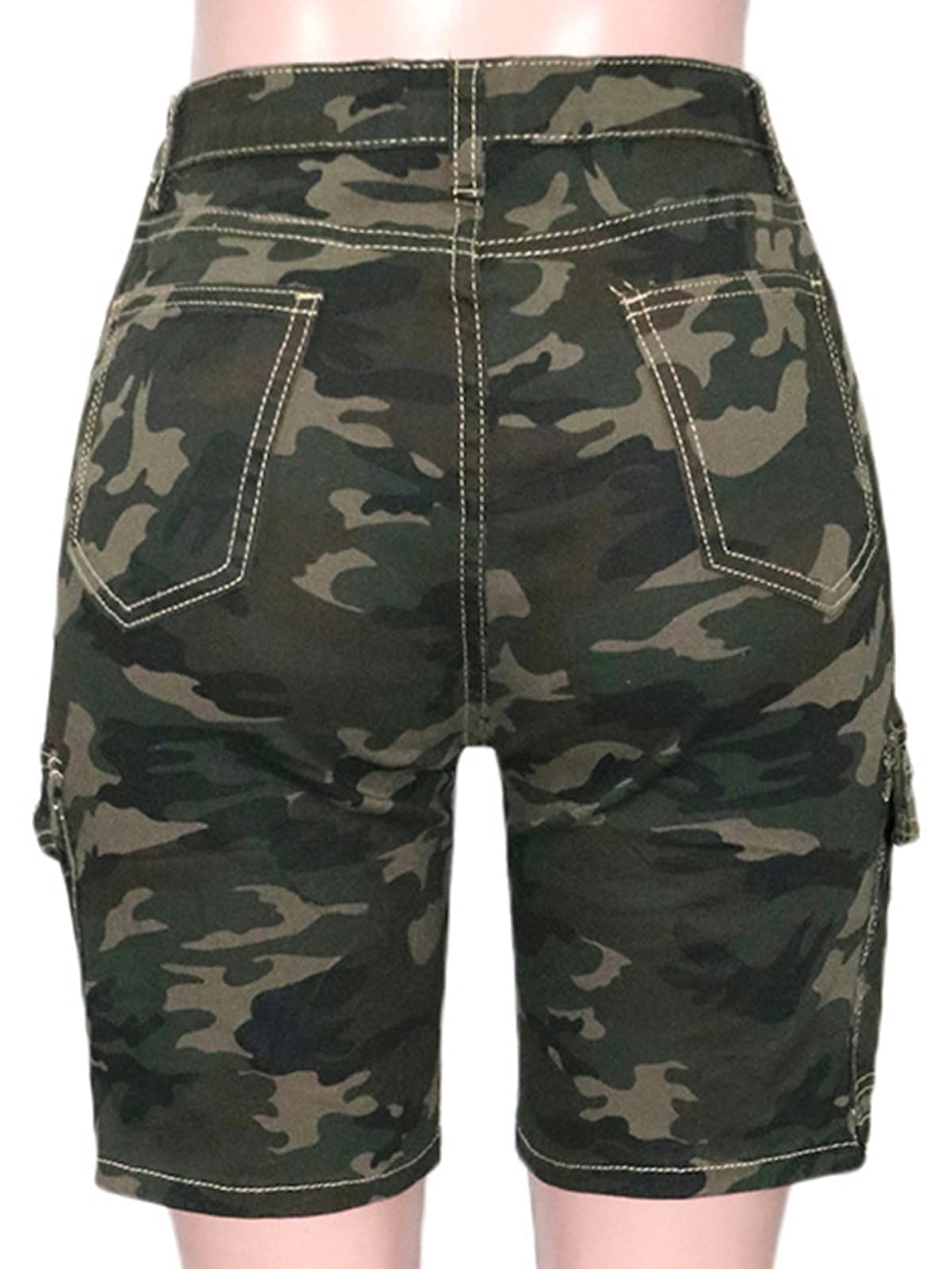HuiSiFang Womens Camo Cargo Shorts Elastic High Waist Loose Fit Casual Shorts with Pockets