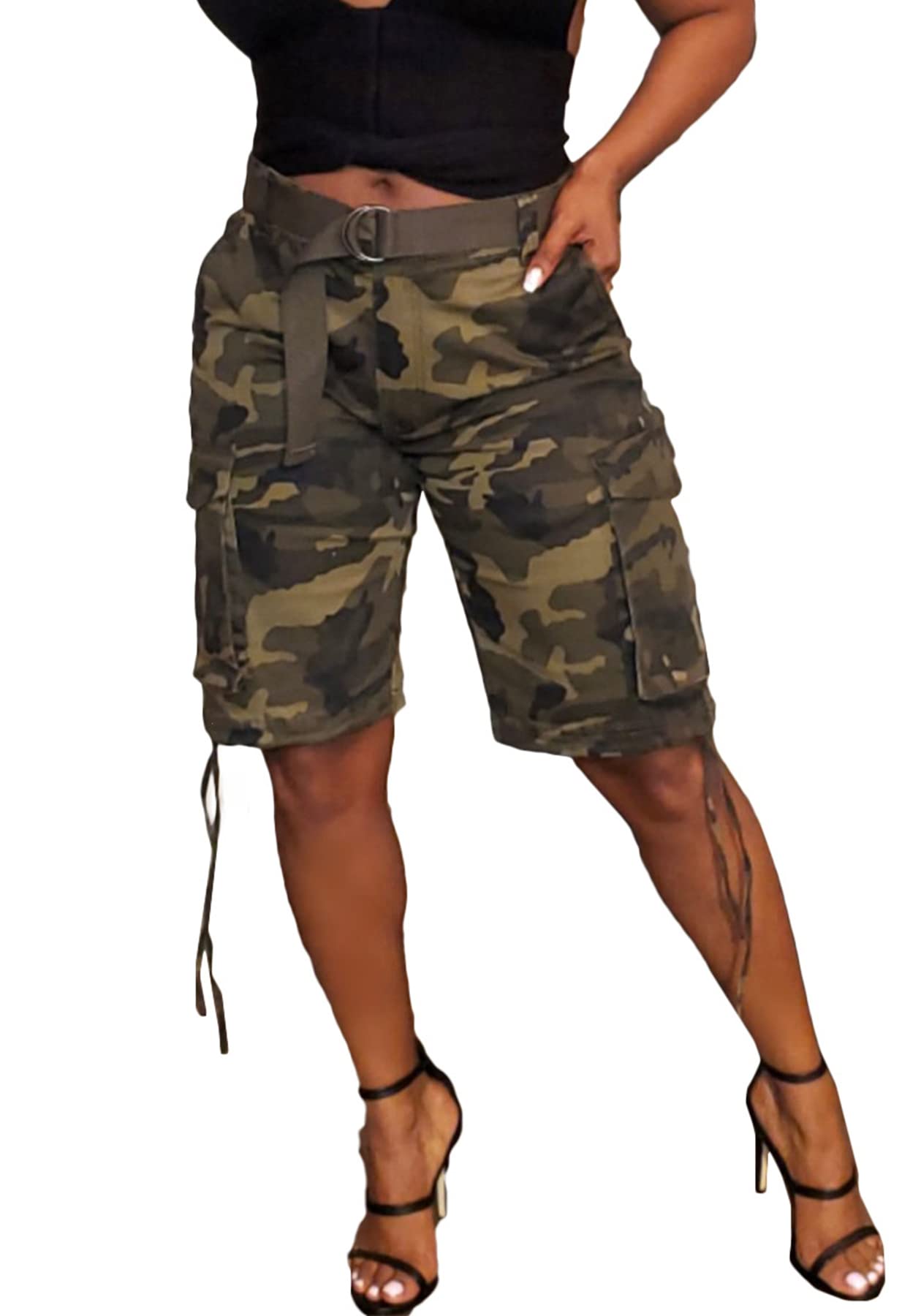 Vakkest Women's Camo Cargo Shorts Casual Trendy High Waisted Summer Joggers Camouflage Print Short Pants with Pockets