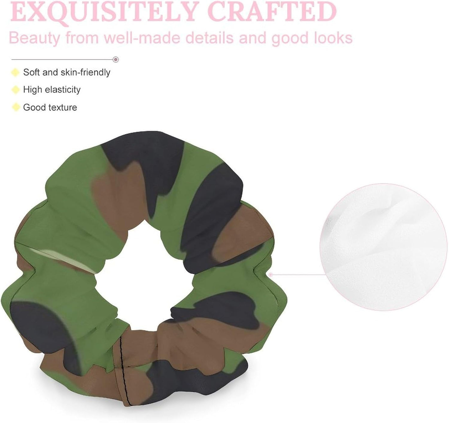 Supdreamc Fashion Hair Scrunchies Spiral Hair Ties for Women Braids, Cool Camo Military Camouflage Adjustable Ponytail Bands Dreadlock Accessories