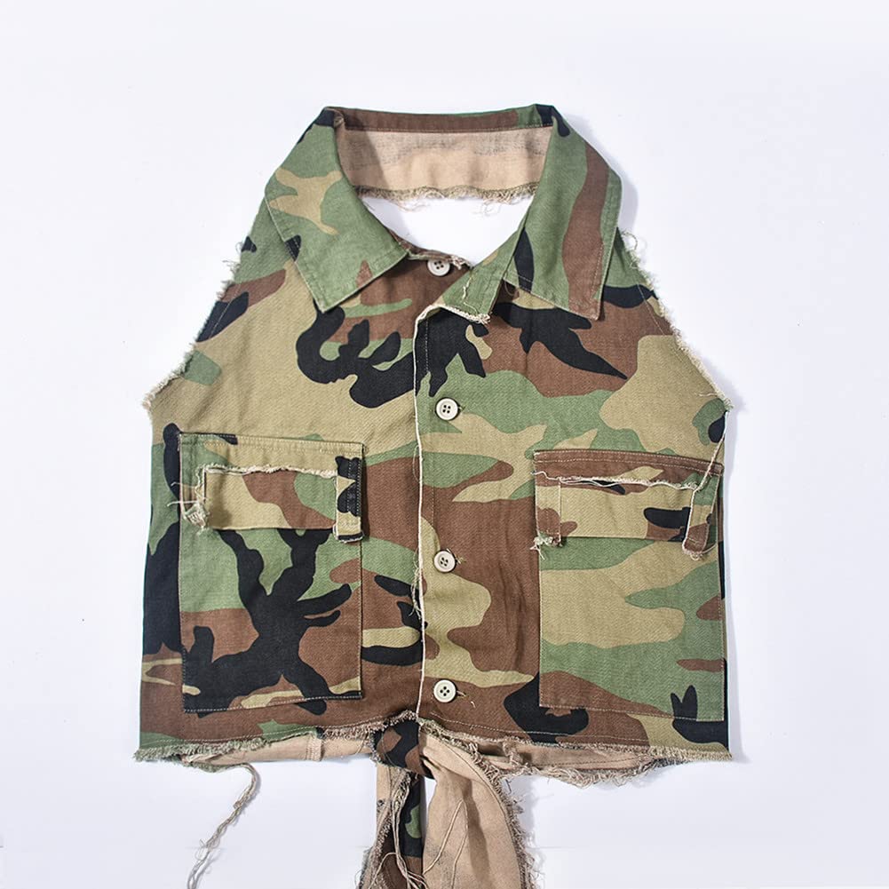 Womens Summer Cute Camo Button Down Cropped Jean Jacket Casual Lapel Outwear Denim Shirts Blouse Top