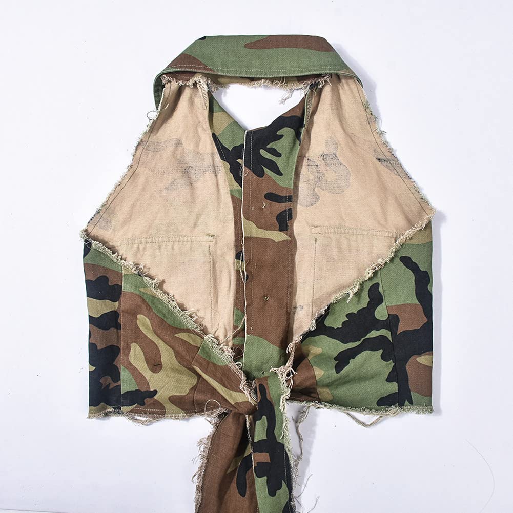 Womens Summer Cute Camo Button Down Cropped Jean Jacket Casual Lapel Outwear Denim Shirts Blouse Top