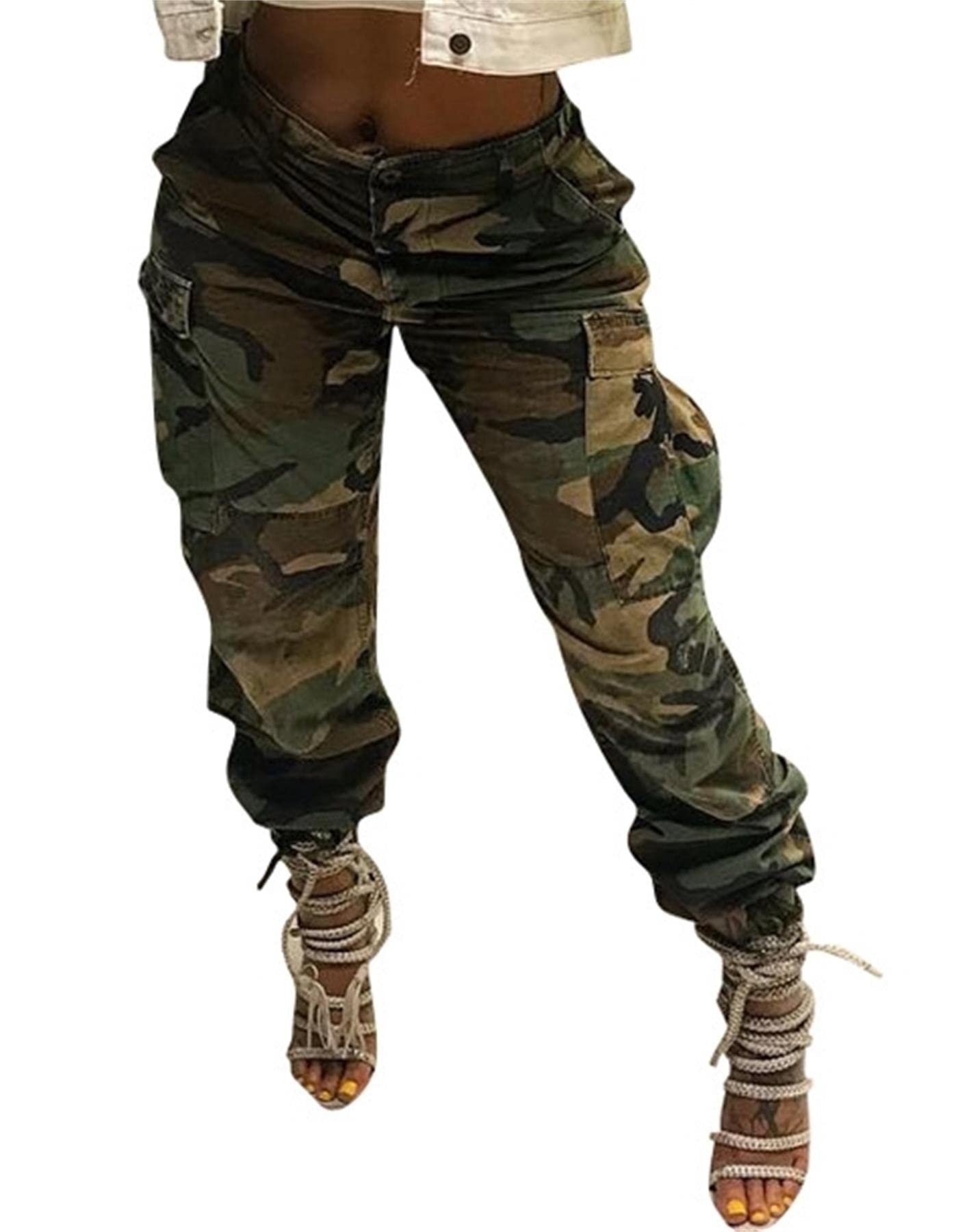 Seltaon Casual Camo Cargo Pants for Women Fall Camouflage Army Fatigue Jogger Sweatpants Trousers Plus Size