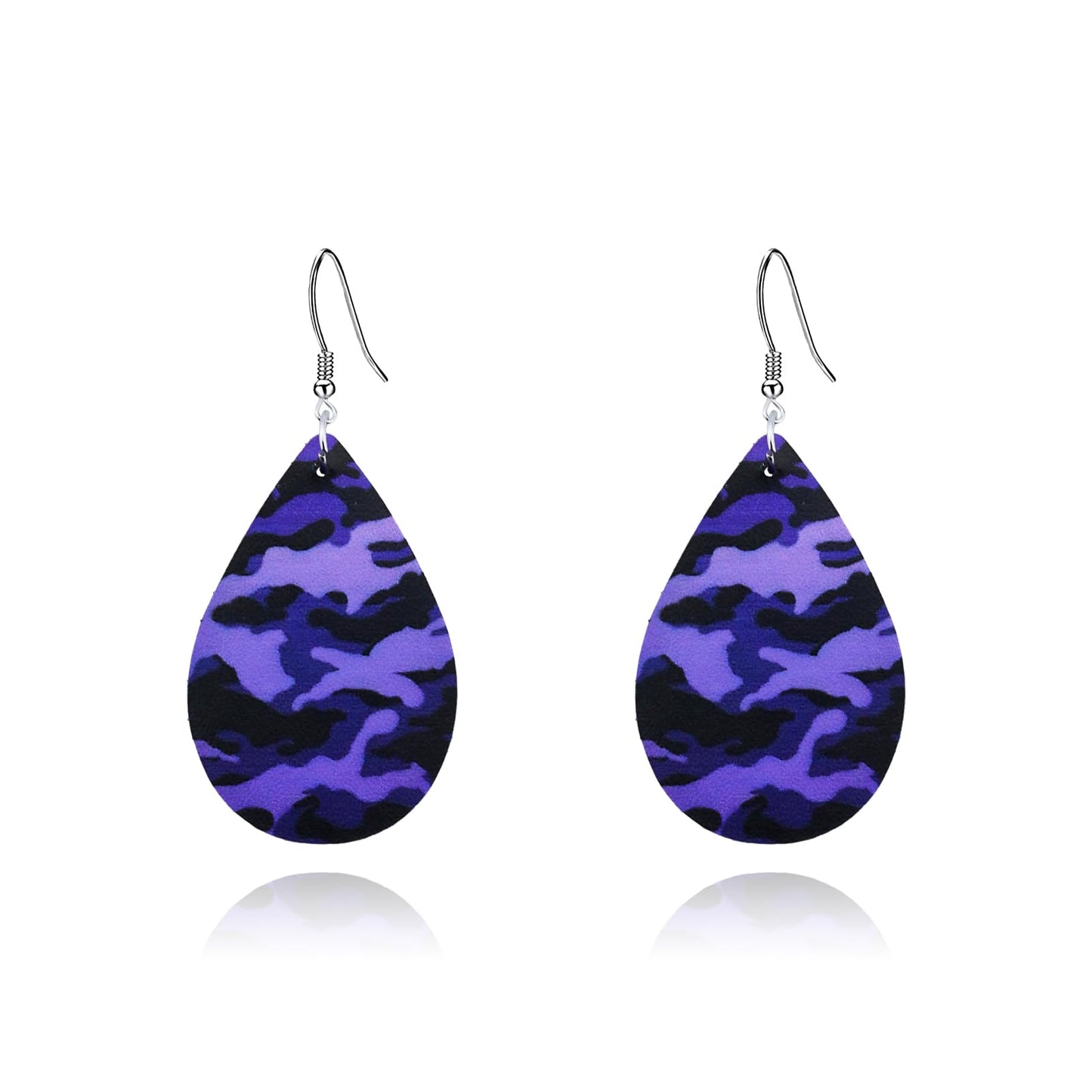 Camo Earrings for Women,Camouflage Leather Dangle Earrings Cool Lightweight Teardrop Green Camouflage Leather Drop Earrings