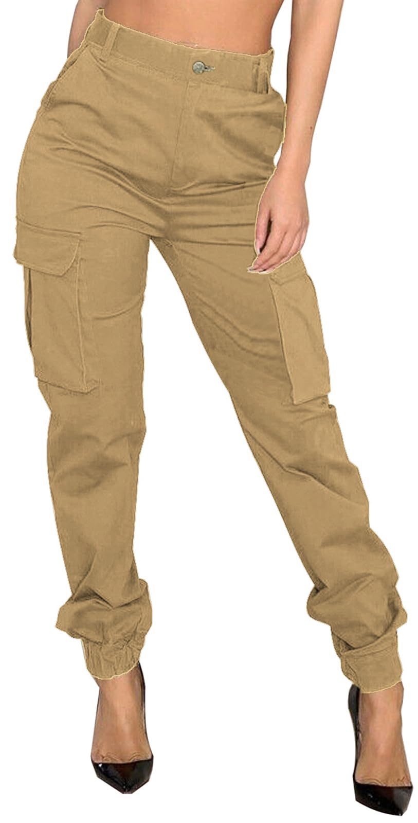 Women's Cargo Jogger Camo Pants with Pockets High Waist Slim Casual Tapered Camouflage Combat Hiking Pants