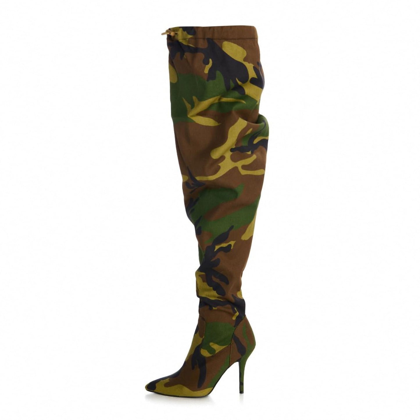 Women's Camo Knee High Boots Slouch High Heels Boots Pointed Stiletto Casual Pull-On Tall Boot Party Dress Shoes