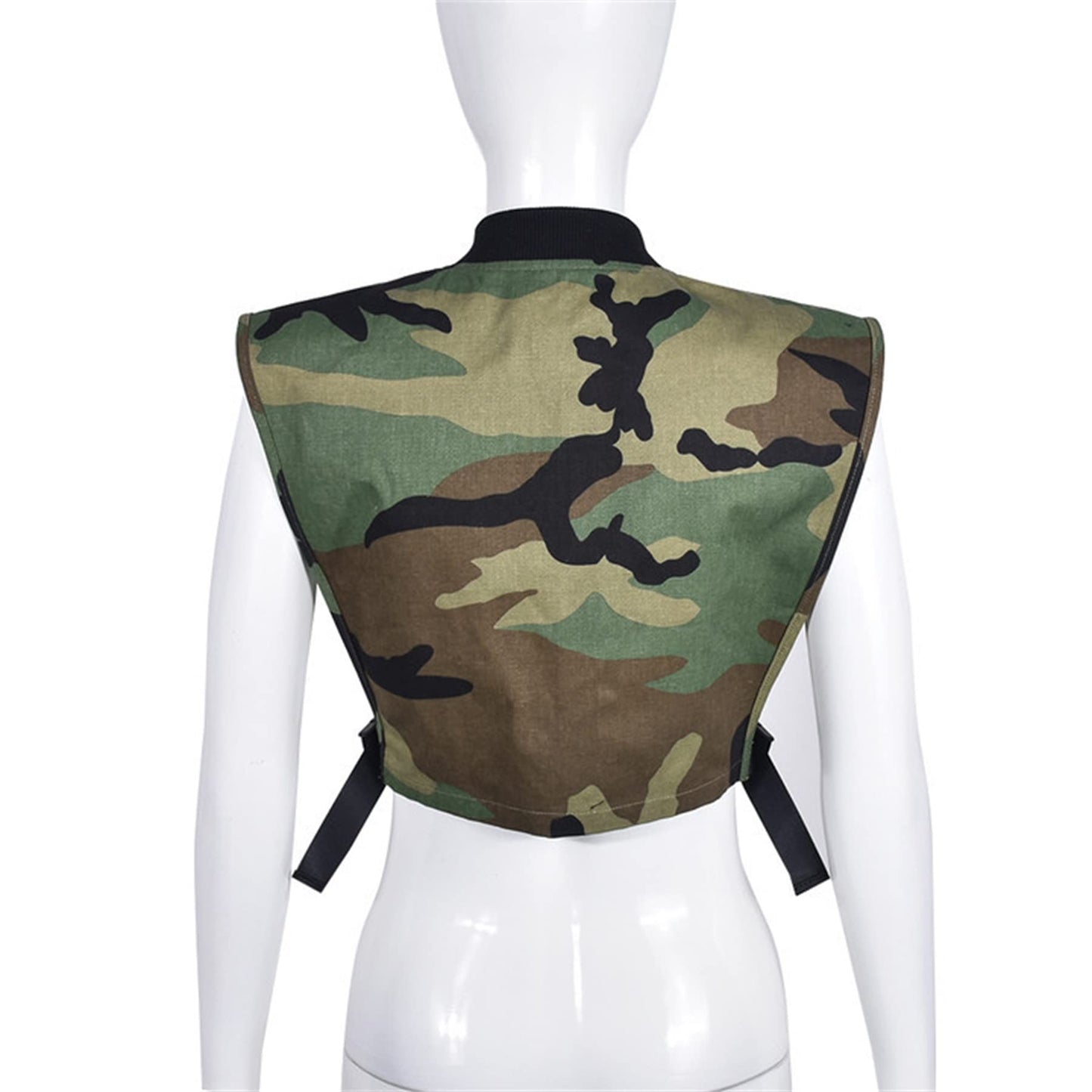 LETSVDO Women's Sexy Camo Halter Vest Backless Sleeveless Lapel V Neck Button Down Jean Crop Tank Top