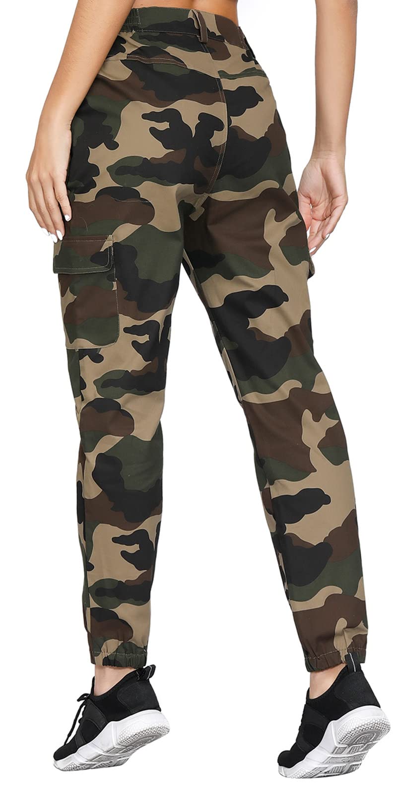 ZODLLS Women's Camo Pants Cargo Trousers Cool Camouflage Pants Elastic Waist Casual Multi Jogger Pants with Pocket