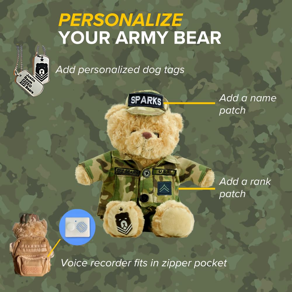 ZZZ Bears Personalized Army Teddy Bear, Gift for Boot Camp Graduates, Veterans & Comforting Loved Ones at Home During Deployment