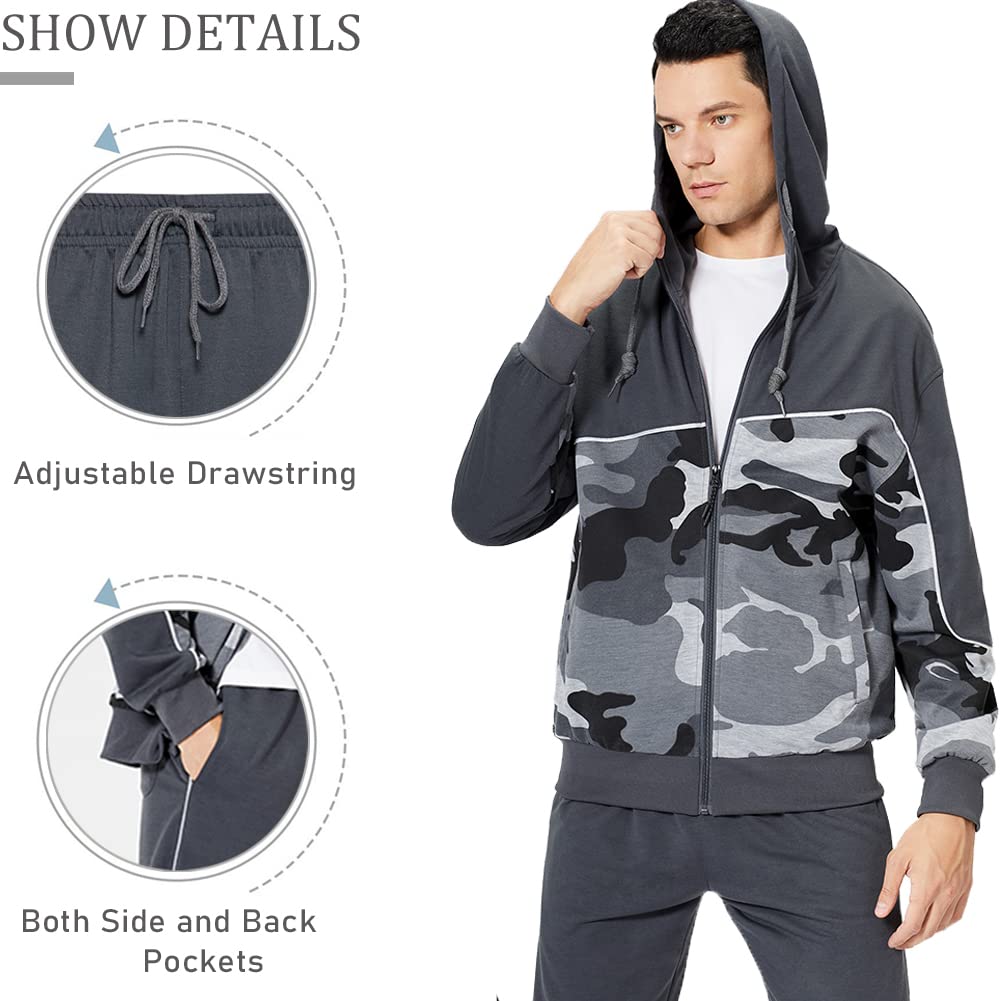 DUOFIER Men's Hooded Athletic Tracksuit Casual Full Zip Jogging SweatSuits