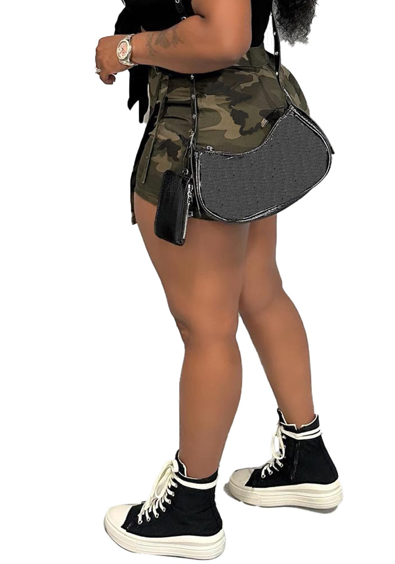 Vakkest Women's Camo Cargo Shorts Casual Trendy High Waisted Summer Joggers Camouflage Print Short Pants with Pockets