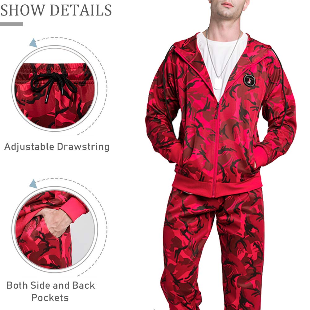 DUOFIER Men's Hooded Athletic Tracksuit Casual Full Zip Jogging SweatSuits