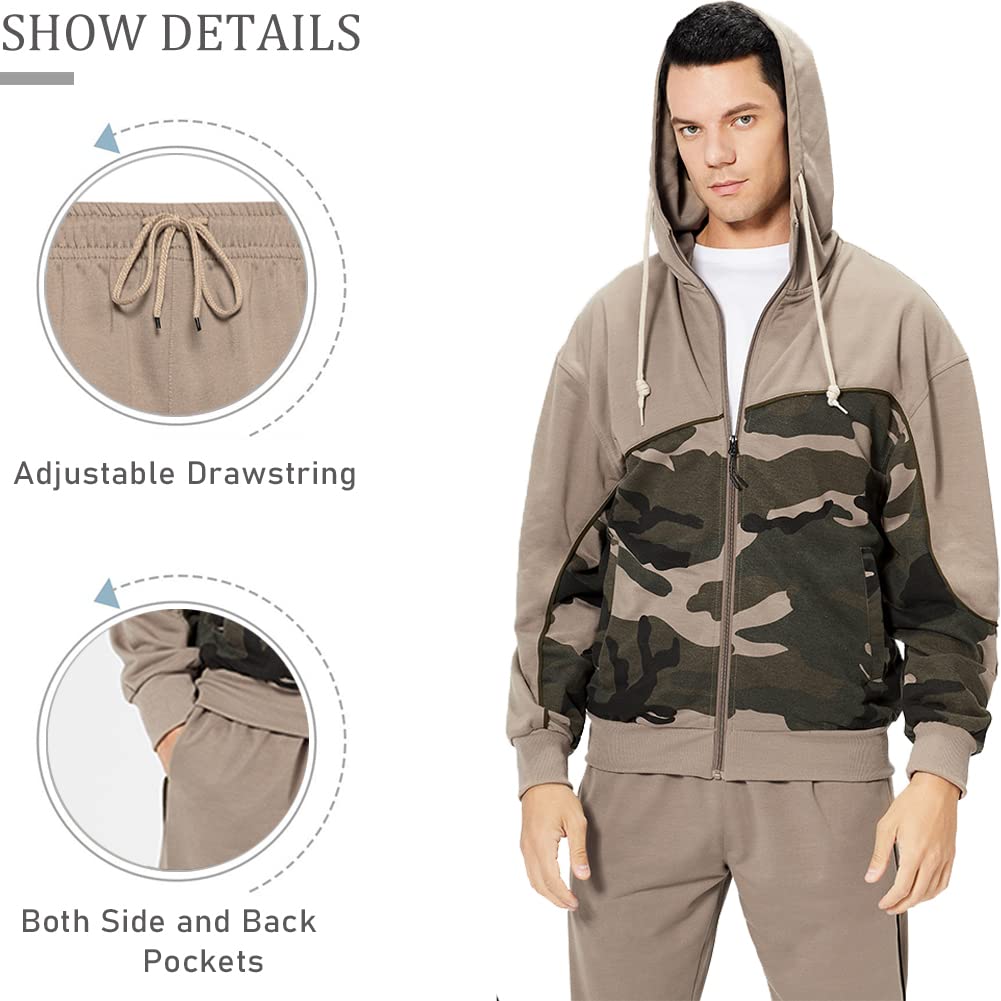 DUOFIER Men's Hooded Athletic Tracksuit Casual Full Zip Jogging SweatSuits