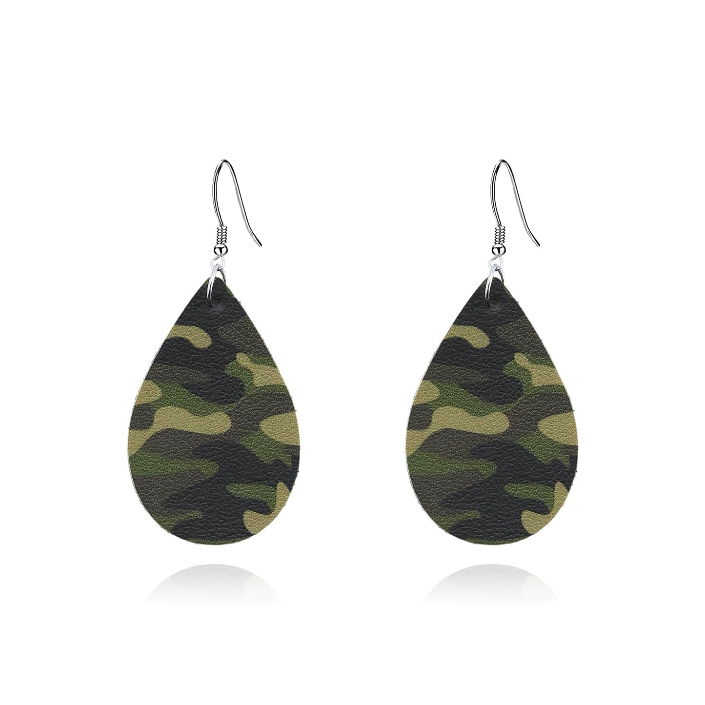 Camo Earrings for Women,Camouflage Leather Dangle Earrings Cool Lightweight Teardrop Green Camouflage Leather Drop Earrings