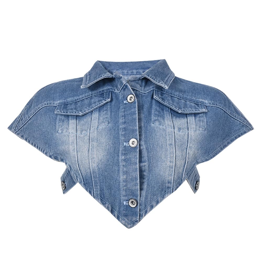 Womens Summer Cute Camo Button Down Cropped Jean Jacket Casual Lapel Outwear Denim Shirts Blouse Top