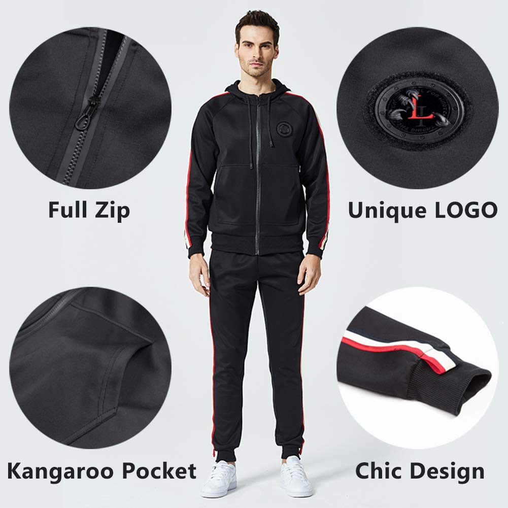 DUOFIER Men's Hooded Athletic Tracksuit Casual Full Zip Jogging SweatSuits